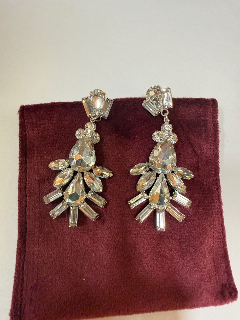 Rhinestone Clear Crystal Statement Drop Dangly Statement Earrings Silver Tone